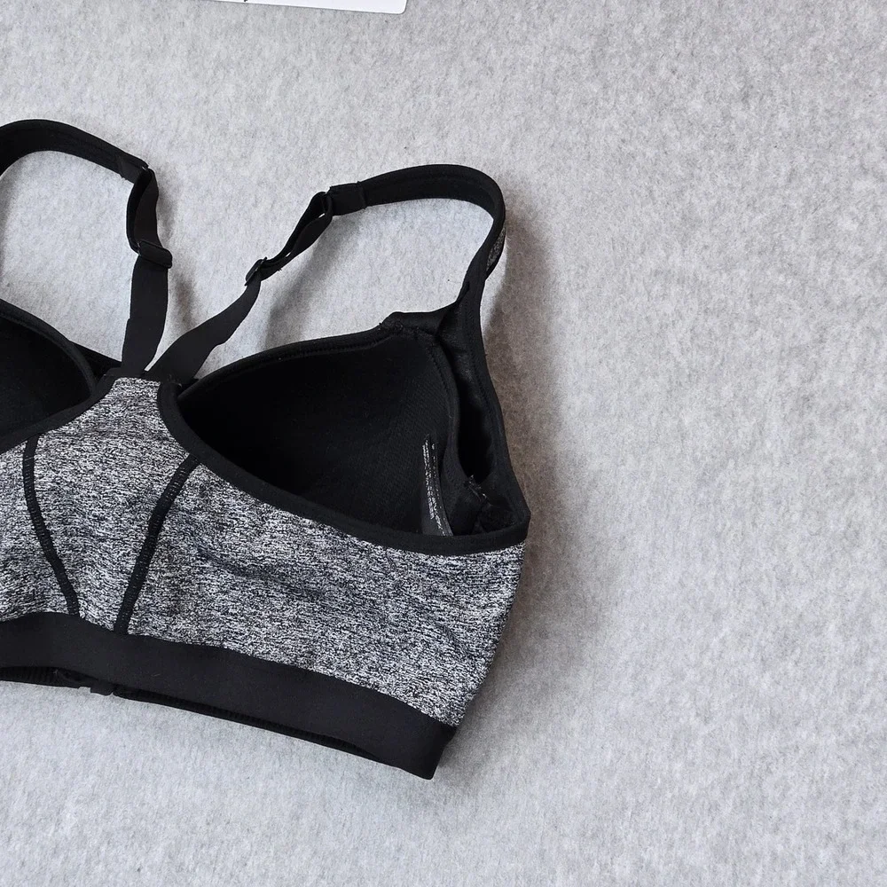 Victoria Sport Women Sports Bra 36C Gray Wireless Mesh Front Closure